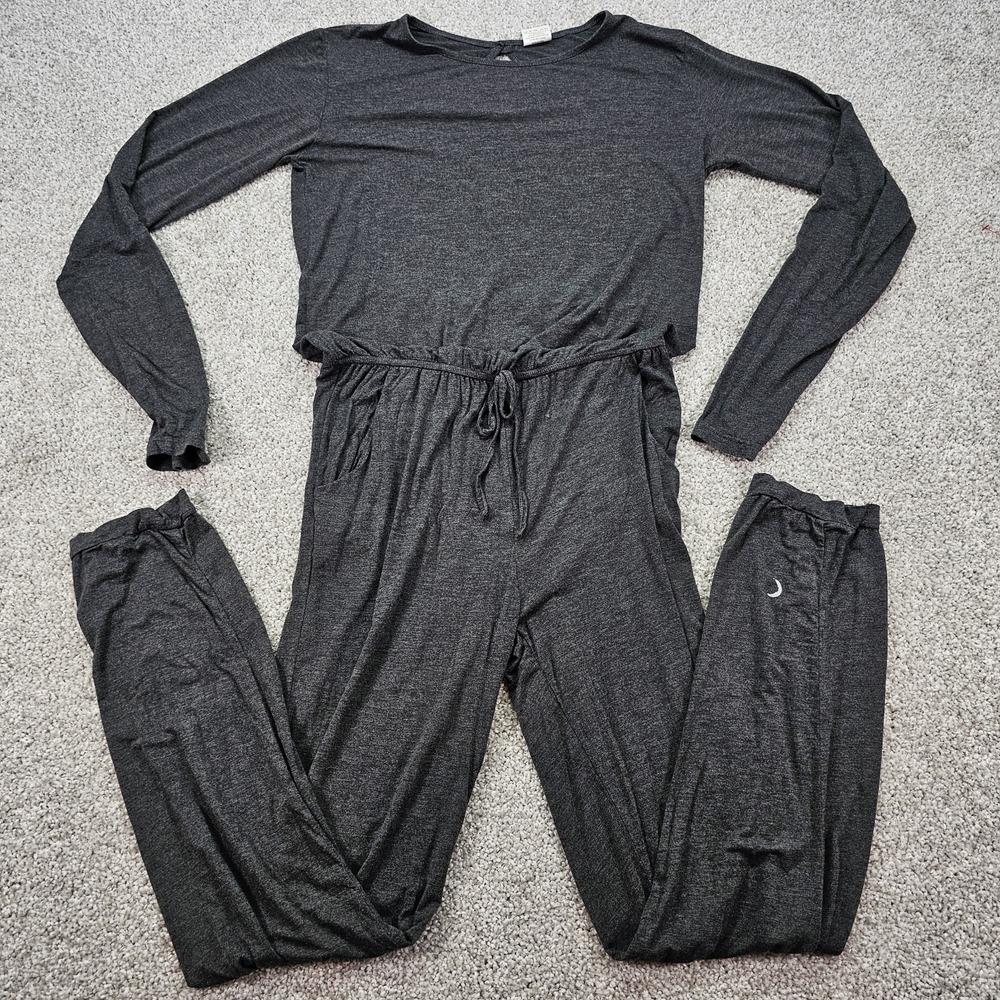 Zyia Long Sleeve Keyhole Jumpsuit Women's Size XS Gray Drawstring Waist Pockets